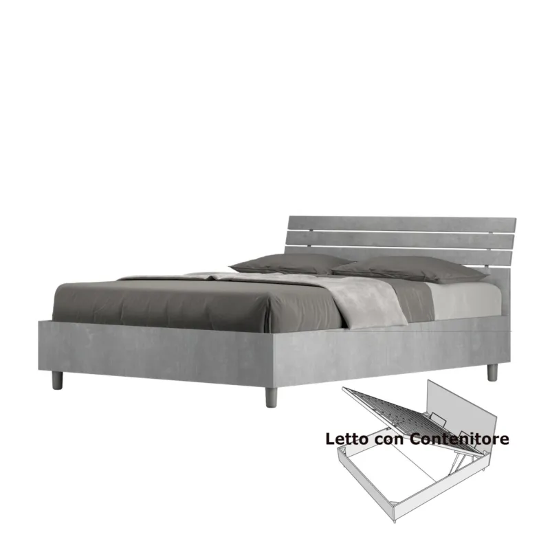Acquista Ora Letto Matrimoniale alla Francese con Contenitore, Modello ANKEL Dimensioni 140x200 cm Stile Minimal TESTA INCLINATA Colore Cemento ITYHOME