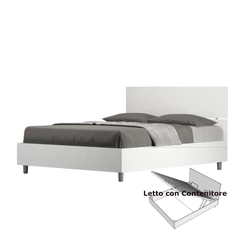 Letto Matrimoniale alla Francese con Contenitore, Modello DEMAS Dimensioni 140x200 cm Stile Minimal ed Essenziale Colore Bianco Frassino ITYHOME Consegna Rapida