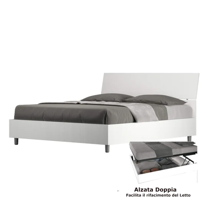 Letto matrimoniale In con Doppio Contenitore DEMAS Testata INCLINATA Dimensioni 167x214XH 90 cm stile Minimal ed essenziale Bianco Frassino ITYHOME Occasione