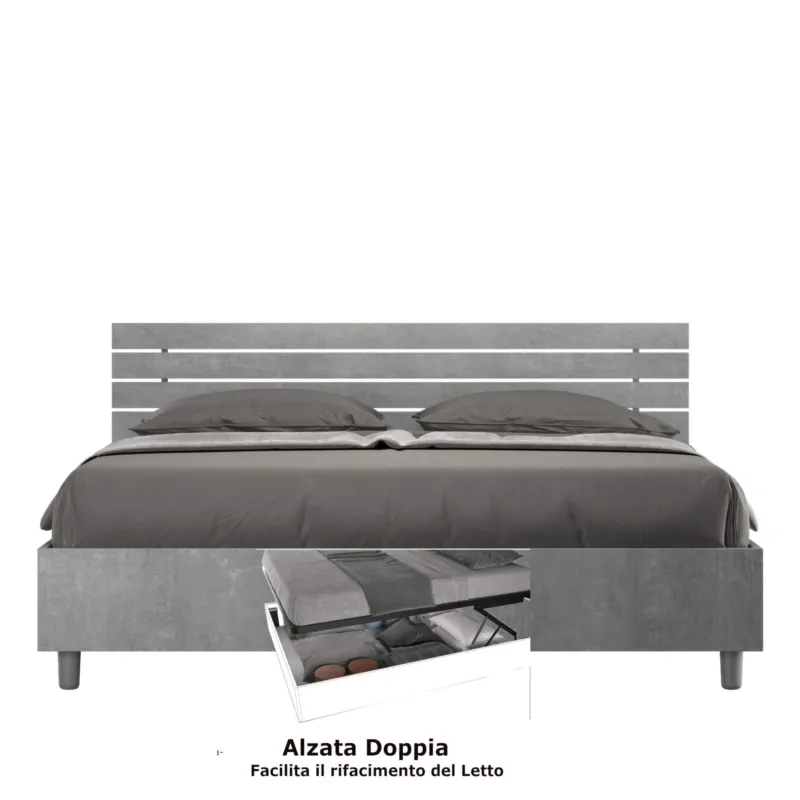 Letto matrimoniale In con Doppio Contenitore ANKEL stile Minimal ed essenziale Dimensioni 167x214XH 90 cm Doghe Cemento ITYHOME Sconto