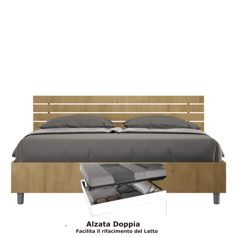 Spedito Oggi Letto matrimoniale In con Doppio Contenitore ANKEL stile Minimal ed essenziale Dimensioni 167x214XH 90 cm Doghe Quercia ITYHOME