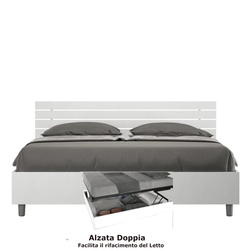 Letto matrimoniale In con Doppio Contenitore ANKEL stile Minimal ed essenziale Dimensioni 167x214XH 90 cm Doghe Bianco Frassino ITYHOME Nuova Collezione