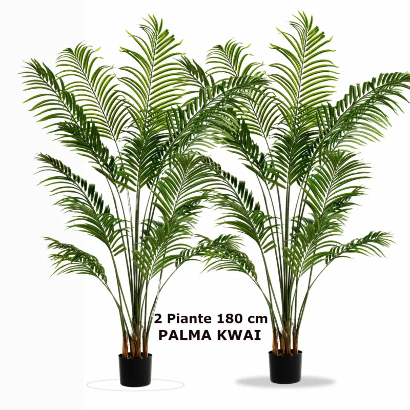 Compra Oggi Stesso SET di due Piante PALMA KWAI con Vaso h 180 fiori e foglie Verdi tronco in Legno materiale sintetico effetto Realistico Fantin Argenti