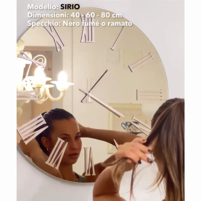 Orologio Da Muro 80 cm Struttura, è uno specchio DORATO SIRIO XL Diametro 80 cm lancette in metallo numeri colore ORO METALLIZZATO a rilievo , l‘orologio specchio Ceart Saldi