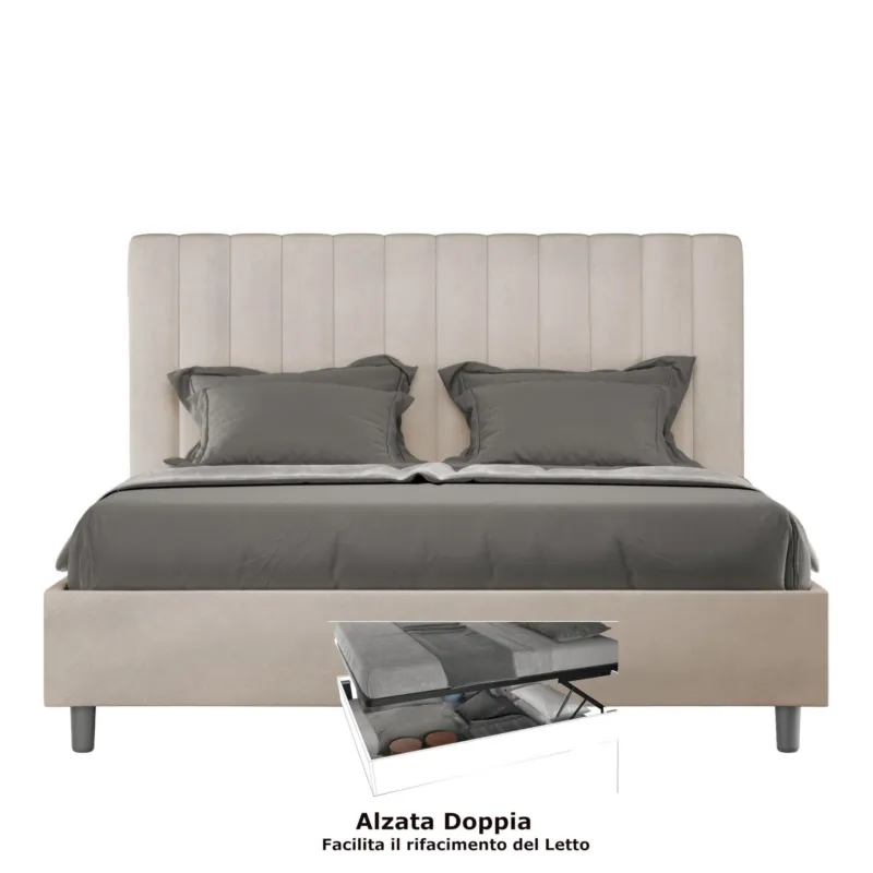 Direttamente Dal Produttore Letto matrimoniale In MIcrofibra con Doppio Contenitore AGUEDA giroletto imbottito Dimensioni 160x190 cm effetto trapuntato Sabbia ITYHOME