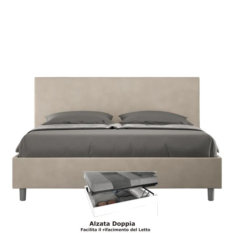 Letto matrimoniale con contenitore e Doppia Alzata ADELE , rivestimento in Microfibra imbottito dimensioni 160x190 cm colore Sabbia ITYHOME Promo Stagionale
