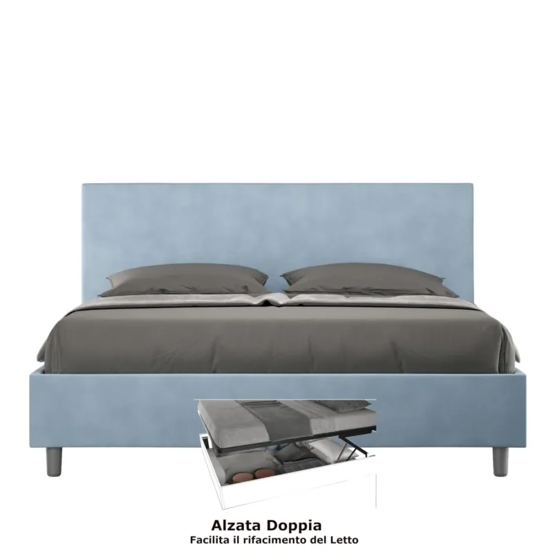 Di Tendenza Letto matrimoniale con contenitore e Doppia Alzata ADELE , rivestimento in Microfibra imbottito dimensioni 160x190 cm colore Azzurro ITYHOME
