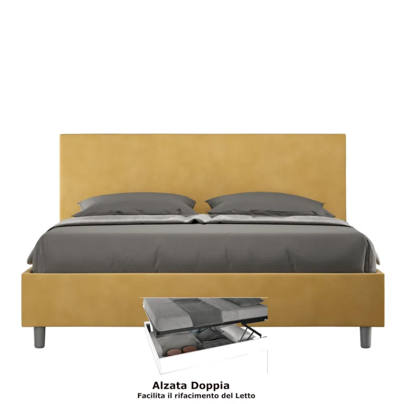 Compra Online Letto matrimoniale con contenitore e Doppia Alzata ADELE , rivestimento in Microfibra imbottito dimensioni 160x190 cm colore Ocra ITYHOME