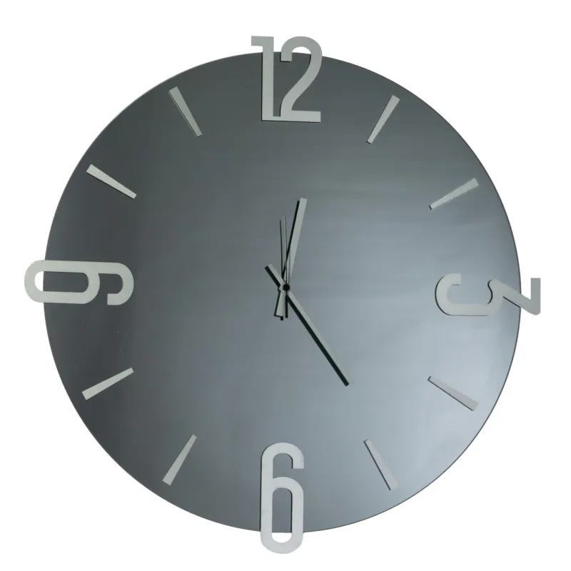 Orologio Da Muro 60 cm Struttura, è uno specchio Nero Fume‘ ALFA BIG Diametro 60 cm lancette in metallo numeri colore Argento a rilievo , l‘orologio specchio Ceart Compra Oggi Stesso