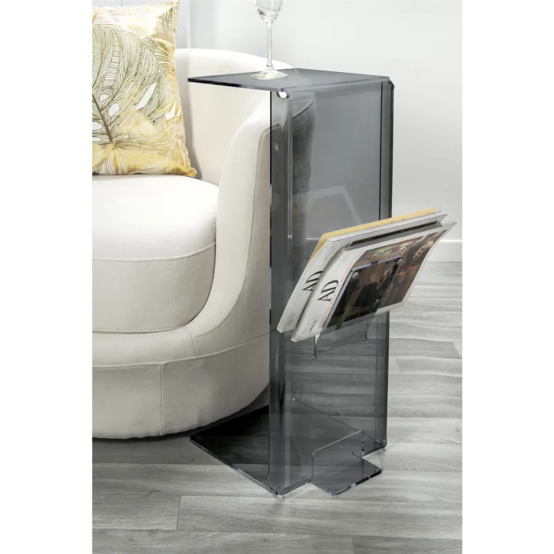 Vendita Finale Tavolino, Sidetable, lato divano interamente in plexiglass AMBROGIO, Dimensioni 40x28xh 70 cm Con vano portariviste colore Grigio Fumè IPlex Design