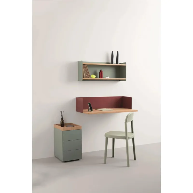 Scrittoio da muro dal design elegante DESKY Dimensioni 80x50x h 25 cm Struttura metallica con piano Rovere naturale spessore 25 con bordi arrotondati Rosso Terracotta D-segno Home Office Offerta Speciale