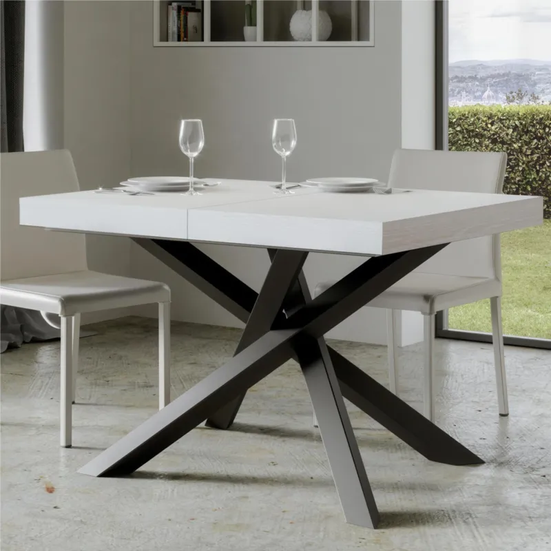 Tavolo Allungabile 140 cm con 2 allunghe VOLANTIS Premium Bianco 90x140xh77 cm estensibile fino a 244 cm Allunghe da 52 cm, gambe in Ferro antracite , piano Bianco Frassino Itamoby Vendita Finale