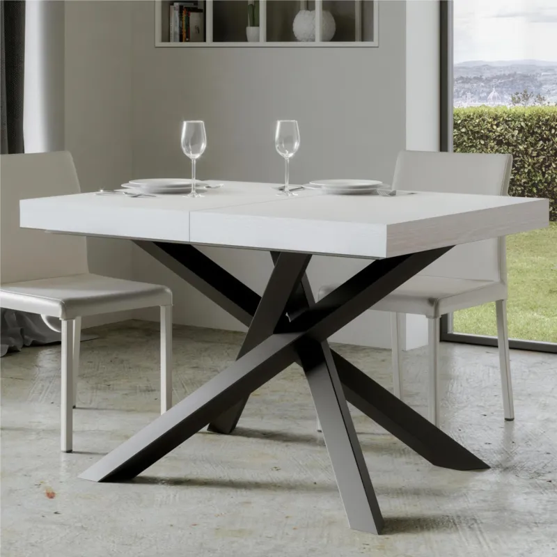 Tavolo Allungabile 140 cm con 2 allunghe VOLANTIS Premium Bianco 90x140xh77 cm estensibile fino a 244 cm Allunghe da 52 cm, gambe in Ferro antracite , piano Bianco Frassino Itamoby Nuova Collezione