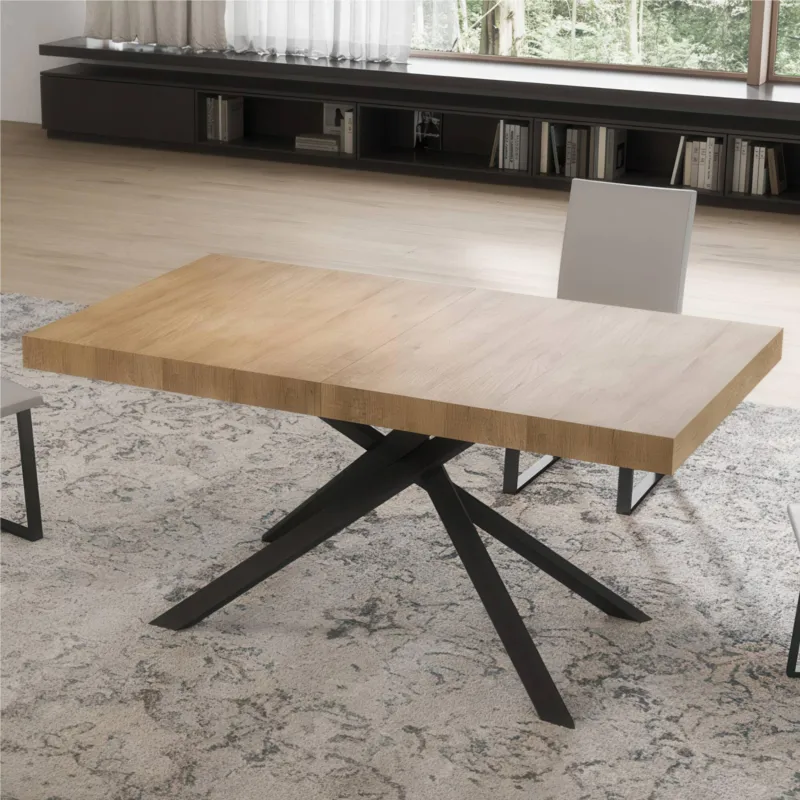 Ultimissimo Modello Tavolo Allungabile 160 cm con 2 allunghe NIKET Dimensioni 80x160xh77 cm estensibile fino a 244 cm Allunghe da 52 cm, gambe Antracite Tavolo colore Quercia natura Itamoby