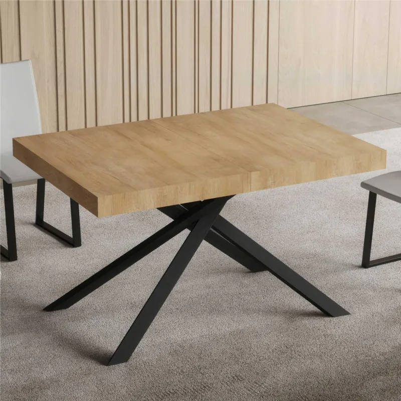 Tavolo Allungabile 120 cm con 2 allunghe NIKET Dimensioni 80x120xh77 cm estensibile fino a 204 cm Allunghe da 52 cm, gambe Antracite Tavolo colore Quercia natura Itamoby Spedizione Espresso
