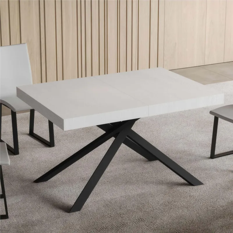 Tavolo Allungabile 120 cm con 2 allunghe NIKET Dimensioni 80x120xh77 cm estensibile fino a 204 cm Allunghe da 52 cm, gambe Antracite Tavolo colore BIANCO FRASSINO Itamoby Promo Stagionale