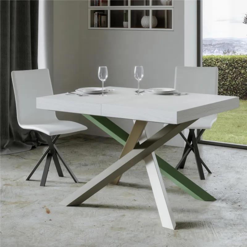 Non Perdere Tavolo Allungabile 160 cm con 2 allunghe VOLANTIS MULTICOLOR 90x160xh77 cm estensibile fino a 224 cm Allunghe da 52 cm, gambe in Ferro verniciate Antracite piano colore Bianco Frassino Itamoby