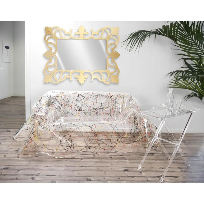 A Buon Prezzo Specchiera con cornice in plexiglass impreziosito da intagli minuziosi al laser Dimensioni 134x3x h 98 cm - stile barocco colore Oro IPlex Design