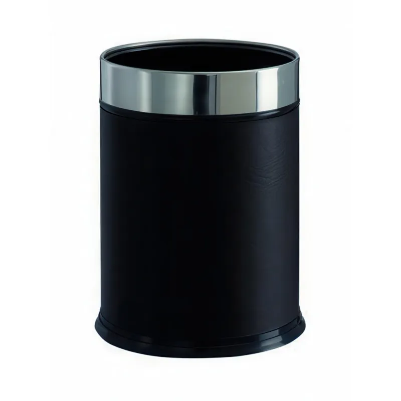 Must-Have Gettacarte Cestino Cilindrico In Metallo PALACE Diametro 24x h33 cm - L 13 in metallo verniciato Metallo rivestito in finta pelle nera colore nero Medialinternational