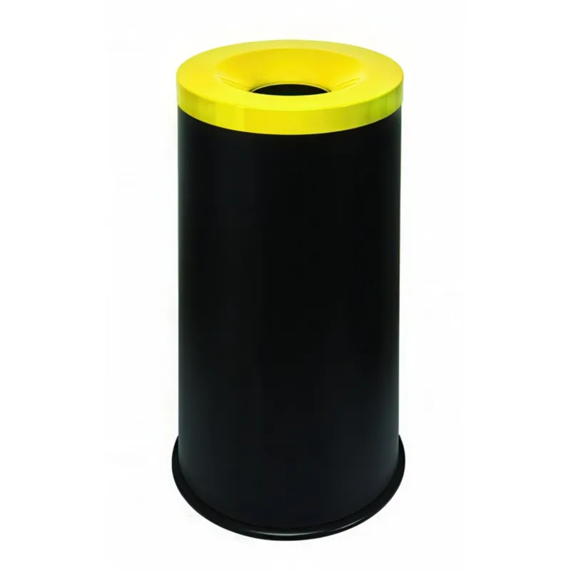 Consegna Rapida Gettacarte in acciaio inox Diametro 41x41xh 78 cm - L 90 in testa soffocante x evitare la propagazione del Fuoco Base in gomma antiscivolo, colore nero Giallo Medialinternational