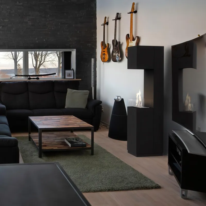 Ultime Pezzi Camino Bioetanolo SIERRA TÜV Nero con Vetro - Altezza 170 cm, Dimensioni 40.8x40.5 cm, Materiale Acciaio e MDF KRATKI