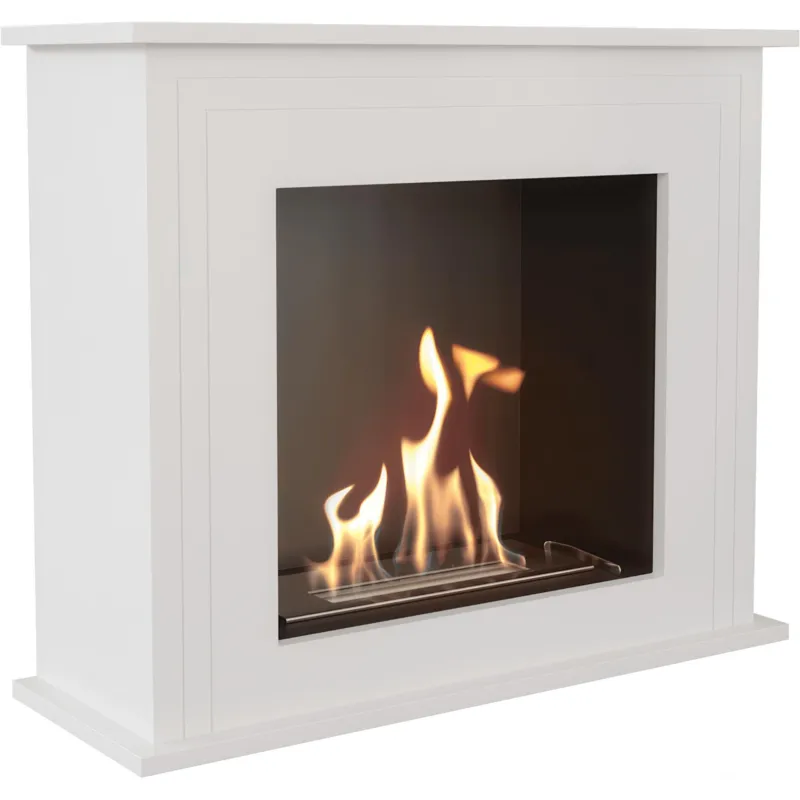 Nuova Collezione Camino Bioetanolo Portale JUNE TÜV Bianco, Standalone, 70x25x58.9 cm, Materiali di Alta Qualità, Certificato TÜV KRATKI