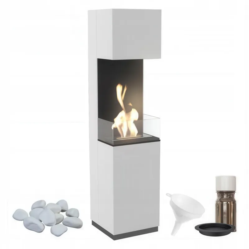 Super Prezzo Camino Bioetanolo SIERRA TÜV con Vetro - Bianco, Acciaio e MDF, Dimensioni 40.8x40.5x170 cm KRATKI