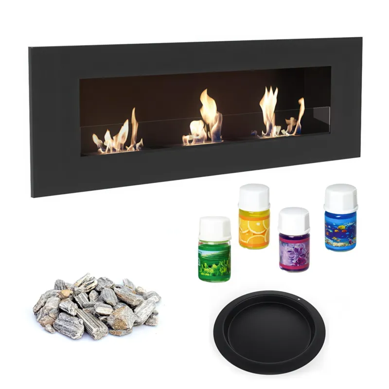 Biocamino a Parete DELTA3 in Acciaio e Vetro Nero - Dimensioni 120x14.2x40 cm - Con Kit Accessori e Aromaterapia KRATKI Acquista Ora