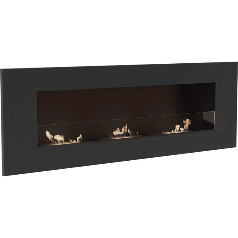 Biocamino da Incasso DELTA 3 TÜV Nero con Vetro - Altezza 40 cm, Dimensioni 120x14.2x40 cm, Acciaio e Vetro Temperato KRATKI Professionale