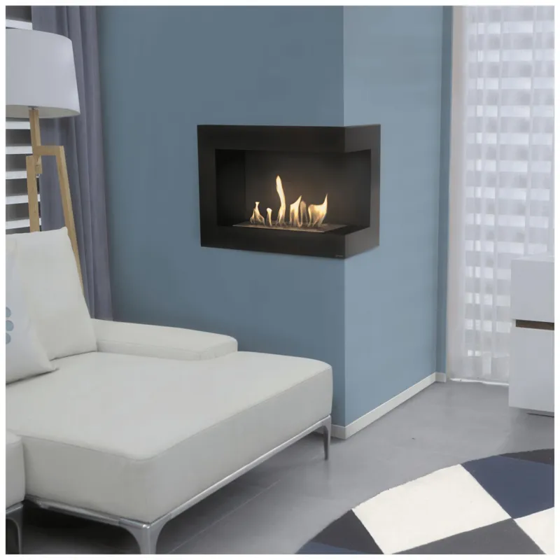 Biocamino da Incasso DELTA destro 70x28x48 cm, Nero, Acciaio, Vetro Protettivo, Aromaterapia, TÜV Certificato - Ideale per Riscaldamento Ecologico KRATKI Esclusivo