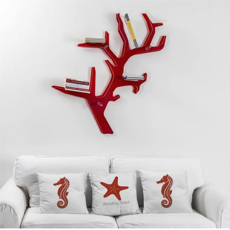 Spedizione Espresso Libreria da parete in Plexiglass tagliato al laser KORAL Dimensioni 110x20x h110 cm Portata max 15 kg colore rosso Corallo IPlex Design