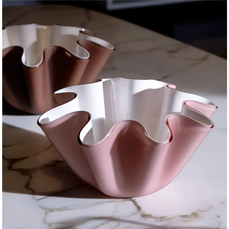 Subito Disponibile Porta vaso contenitore in cristallo acrilico LIke Water Versione Big diametro 28xh16 cm spessore 5 mm colore CIPRIA SATINATO/BIANCO Vesta
