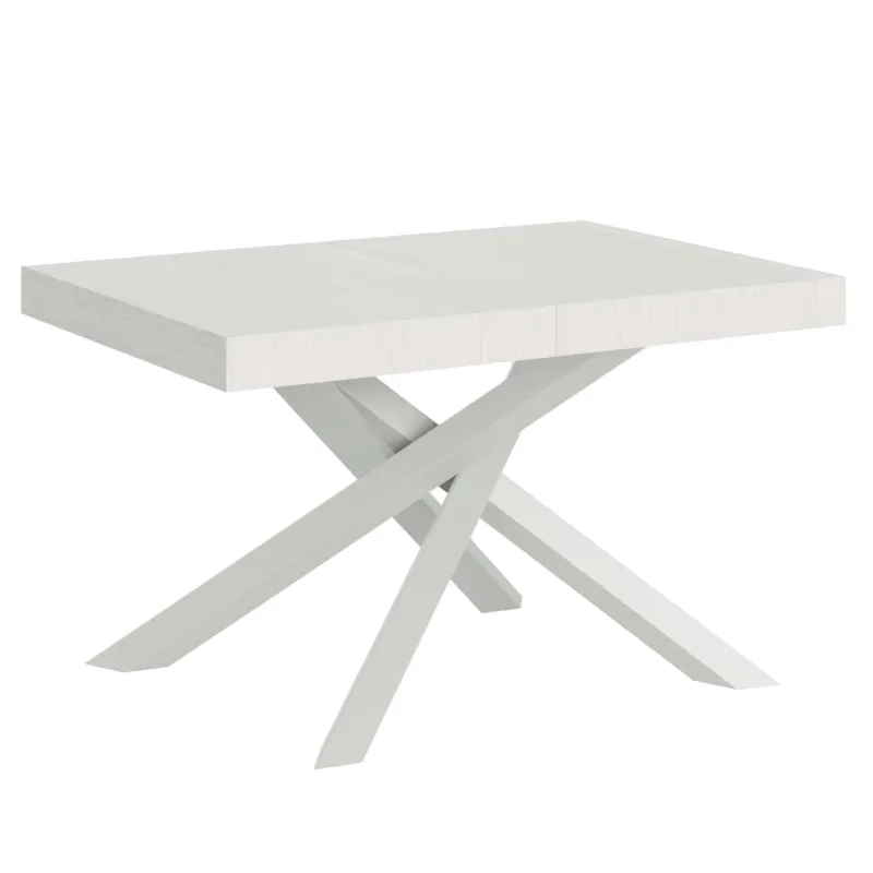 Tavolo Allungabile con 2 allunghe VOLANTIS Premium Bianco 90x120xh77 cm estensibile fino a 224 cm Allunghe da 52 cm, gambe in Ferro verniciate Bianche, piano Bianco Frassino Itamoby Offerta