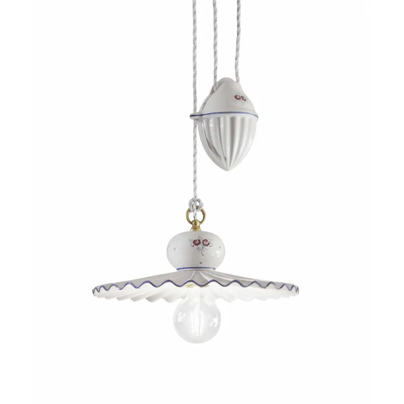 Offerta Speciale Lampada a sospensione Saliscendi altezza regolabile in ceramica stile rustico decorata a mano Roma Diametro ∅ 41 cm -1 x max 75W E27 Ceramica, Metallo Ferroluce