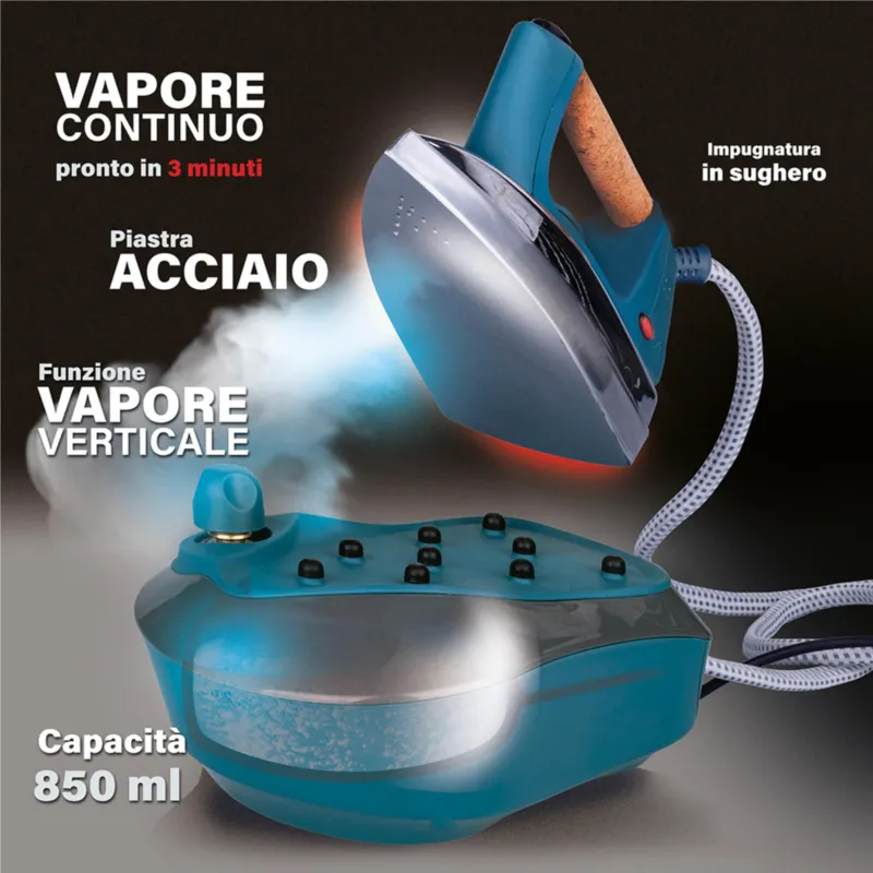 Scelto Dai Clienti Ferro Da stiro a Vapore 2000W Dimensioni 36x19 x h 26 cm 40/45 g/min Capacita Caldaia 850 ML Voltaggio 220-240 V colore Ottanio VDE Tivoli 1996
