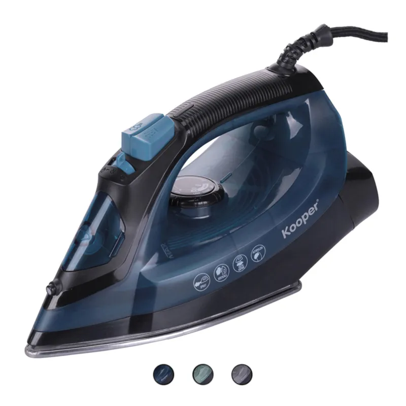 Must-Have Ferro da stiro a vapore Kooper Realizzato in plastica e Alluminio - Plastica Nero, dimensioni 28x15x h 13 cm Piastra in acciaio inossidabile VDE Tivoli 1996