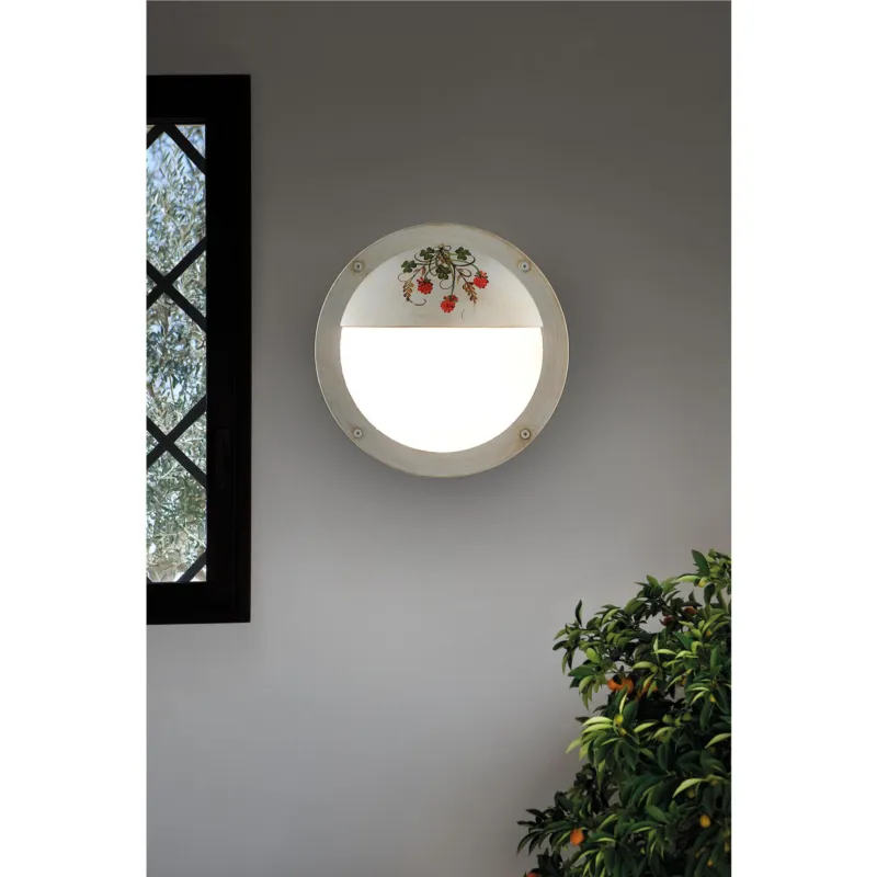 Compra Adesso Lampada rustica da parete o soffitto in alluminio decorato e vetro satinato, per esterni Diametro ∅ 31 cm peso 1 kg - Attacco Lampada E 27 interno Paralume Bianco Vintage Ferroluce