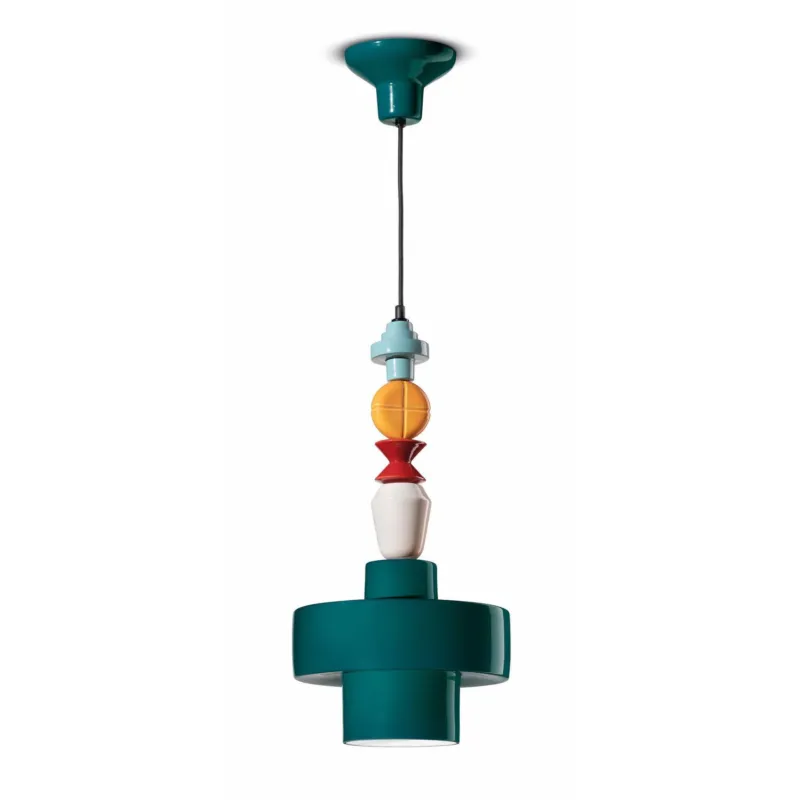 Subito Disponibile Lampada a sospensione catena multicolore di geometrie Collezione LARIAT Diametro ∅ 28x h 60 cm -1 x max 53W E27 interno COLORE verde Ferroluce