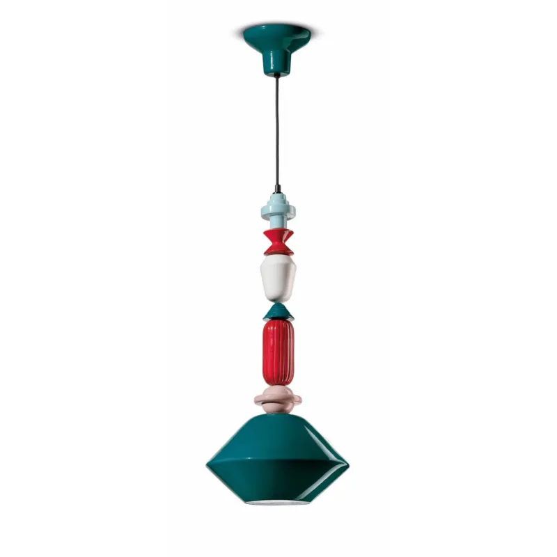 Compra Oggi Stesso Lampada a sospensione C2511-GIA Collezione LARIAT Diametro ∅ 31x h 70 cm -1 x max 53W E27 interno COLORE Verde Ferroluce