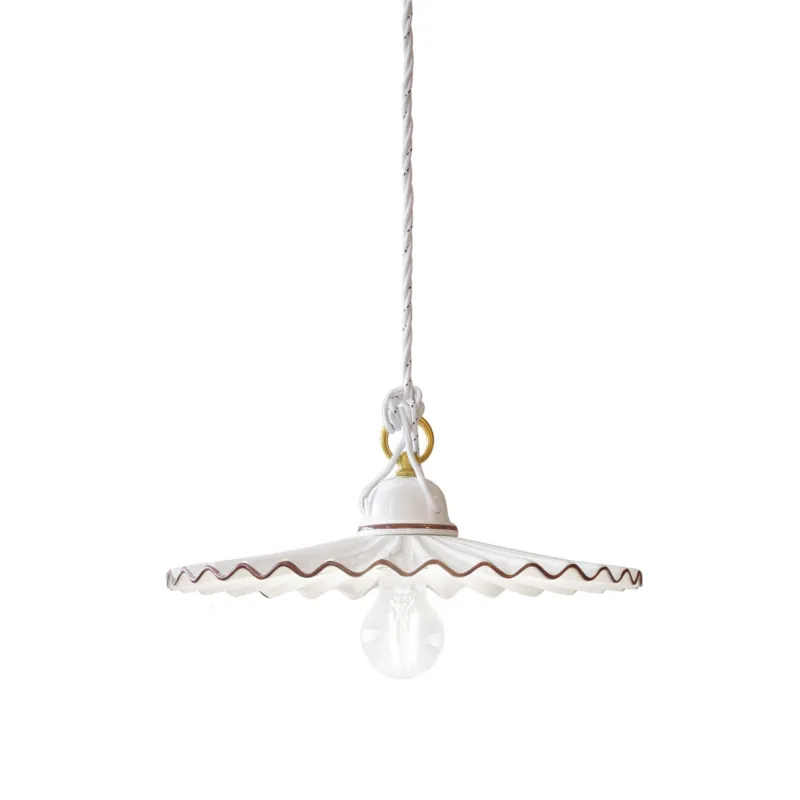Sospensione da Soffitto con Diffusori Plissettati in Ceramica L’AQUILA Diametro ∅ 31 cm peso 1 kg - Attacco Lampada E 27 interno Paralume profili dipinti a mano Ferroluce Promozione Esclusiva
