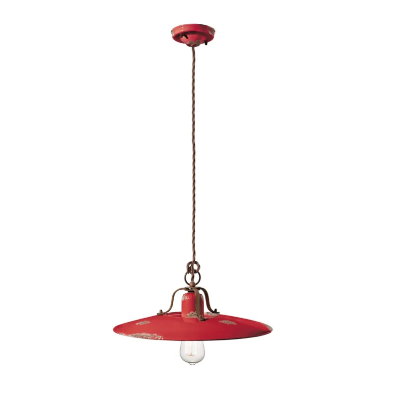 Sospensione da Interno COUNTRY RETRO IN MATERIALE CERAMICO Diametro ∅ 40cm 1,70 kg - Attacco Lampada E27 max 77W interno VINTAGE Rosso Ferroluce Scelto Dai Clienti