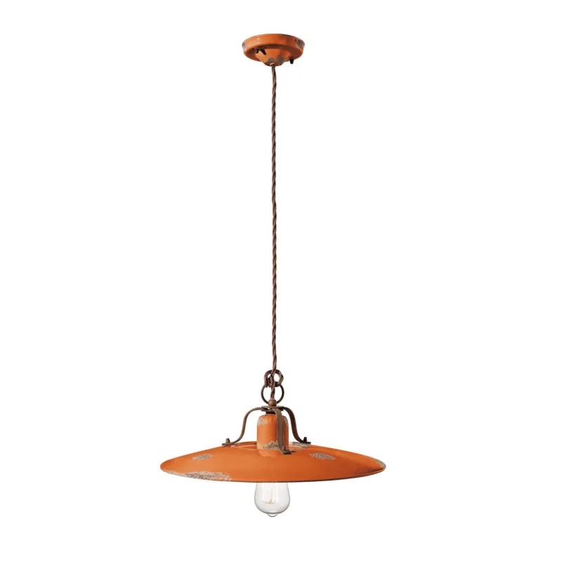 Sospensione da Interno COUNTRY RETRO IN MATERIALE CERAMICO Diametro ∅ 40cm 1,70 kg - Attacco Lampada E27 max 77W interno VINTAGE Arancio Ferroluce Sconto