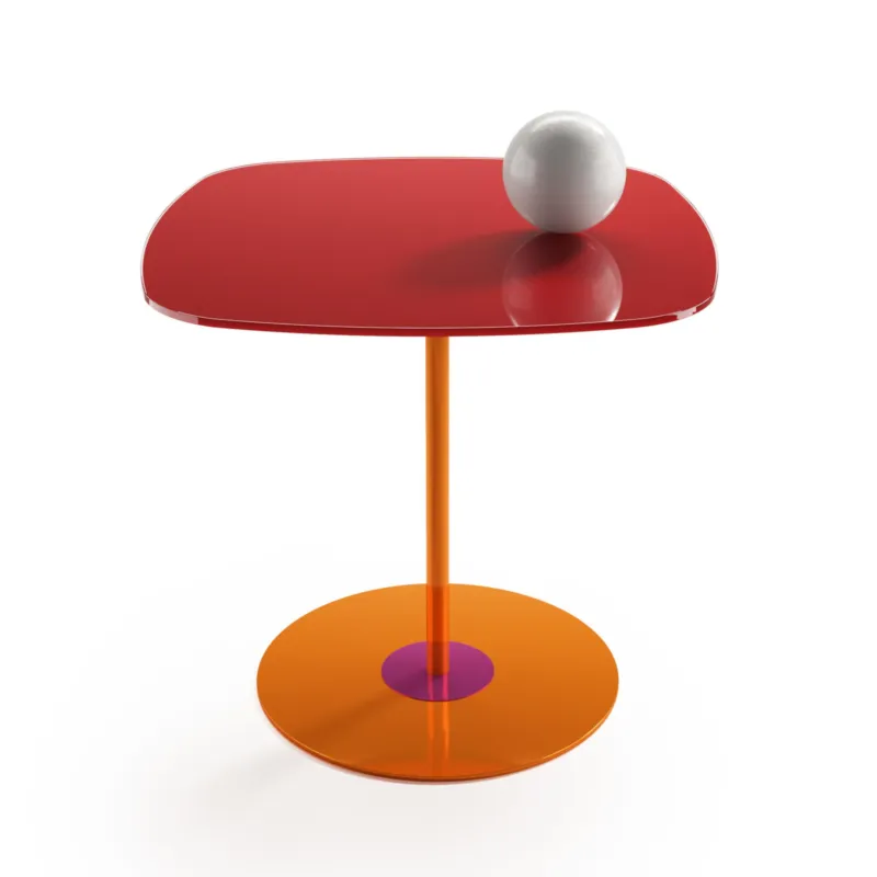 Consegna Rapida Tavolinetto, tavolo caffè quadrato Big Dimensioni 46x46xh52cm Struttura in metallo Piano In vetro colore Rosso Maconi srl