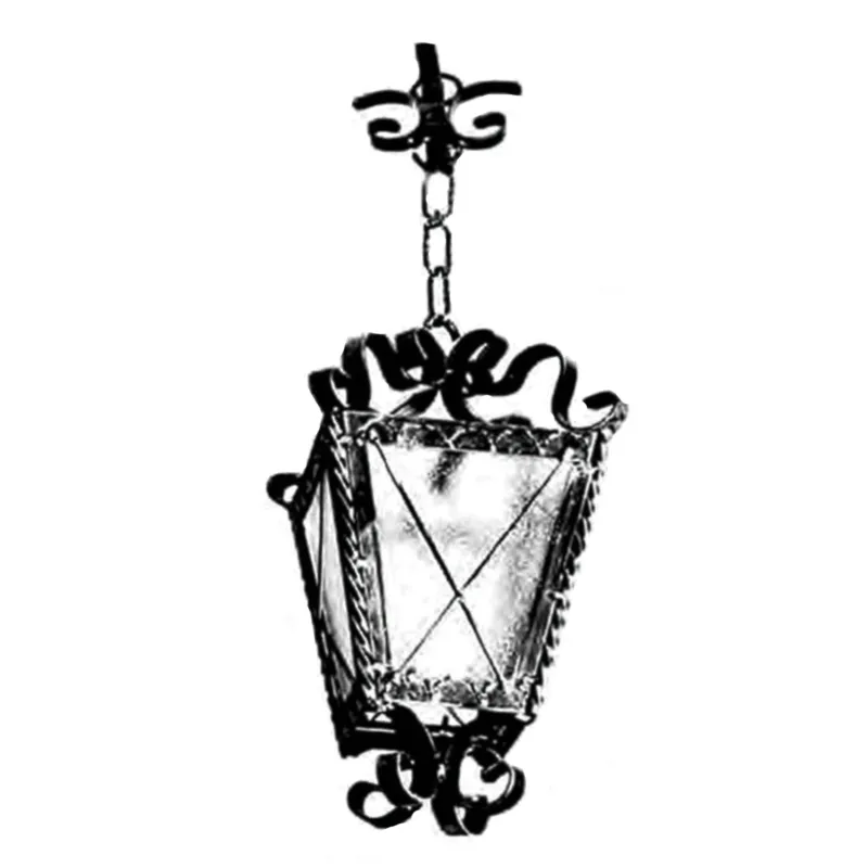 Lanterna Quadrata da soffitto con catena In ferro Battuto 20x20xh33 cm - peso 3,4 kg ,Lampada mod E27 interno esterno con vetri e impianto colore nero Sessa Ferro Battuto Offerta Del Giorno
