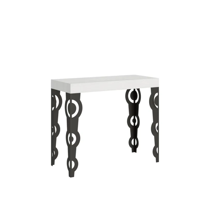 Consolle Allungabile con 3 allunghe KARAMAY SMALL 90x42xh77 cm estensibile fino a 196 cm Allunghe all’interno delle gambe tutto in legno di Frassino colore BIANCO FRASSINO Itamoby Compra Online