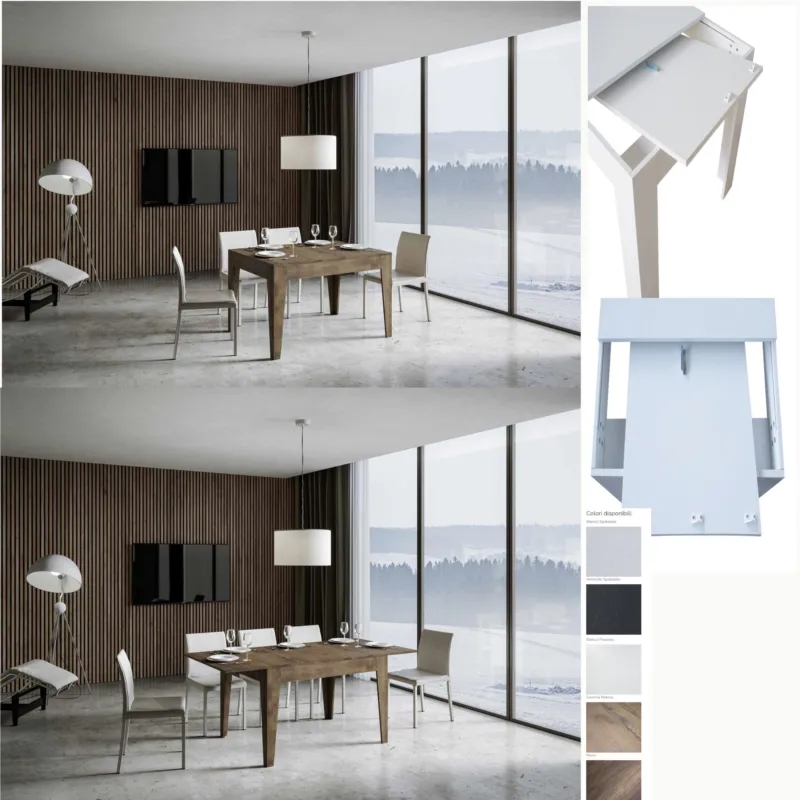 Tavolo Allungabile Piano Noce CICO 90x120xh77 cm estensibile fino a 180 cm tutto in legno di Frassino Noce Itamoby Novità