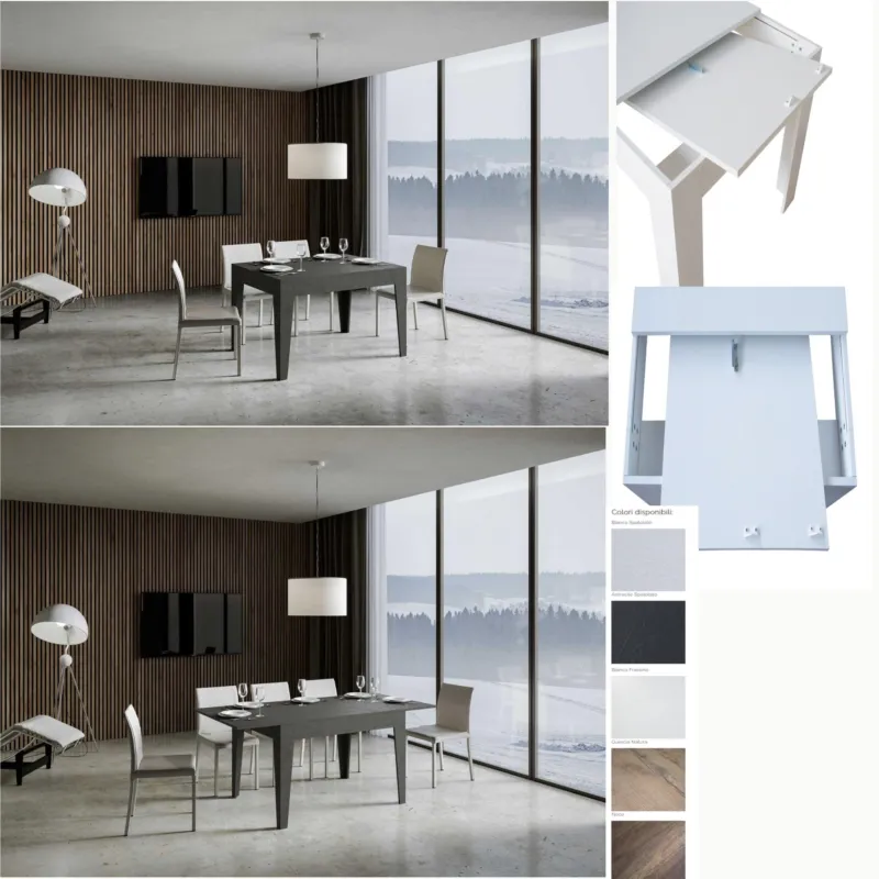 Tavolo Allungabile Piano Antracite CICO 90x120xh77 cm estensibile fino a 180 cm tutto in legno di Frassino Antracite Itamoby Spedito Oggi