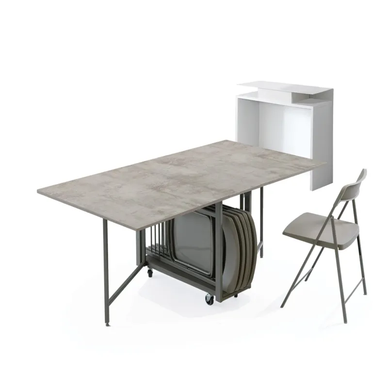 Ultimissimo Modello Tavolo chiudibile con portasedie e 6 sedie Antracite laminato con ruote cornice Laminata 172x92x73h Archimede richiudibile in 34 centimetri cemento con 6 sedie prodotto consegnato Montato Pezzani srl