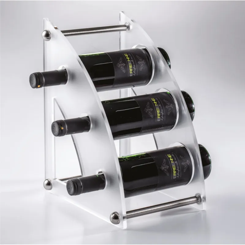 Prezzo Basso Espositore Porta bottiglia in Plexiglass CURVY 2 18x27xh 34 cm - spessore 8 mm capacità 3 bottiglie ø max 8,2 cm in plexiglass Satinato e alluminio Erreenne srl