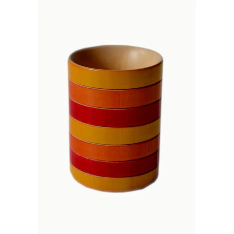 Offerta Del Giorno Portapenne, Portamatite cilindrico in legno tornito diametro 8,2xh11 cm colore Giallo Arancio Rosso Manzoni Pietro